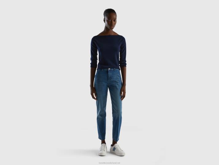 vrouwen Benetton Trui van 100% katoen met boothals donkerblauw 4R62173