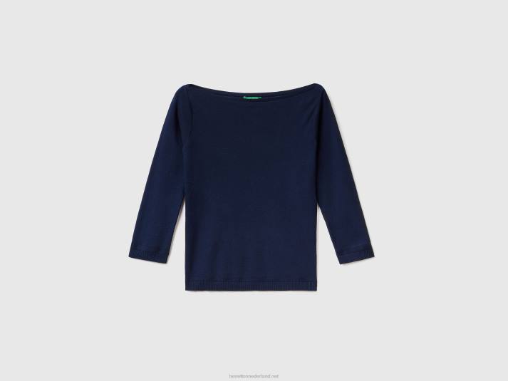 vrouwen Benetton Trui van 100% katoen met boothals donkerblauw 4R62173