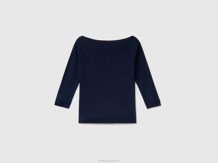 vrouwen Benetton Trui van 100% katoen met boothals donkerblauw 4R62173