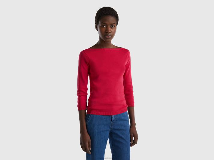 vrouwen Benetton Trui van 100% katoen met boothals fuchsia 4R62141