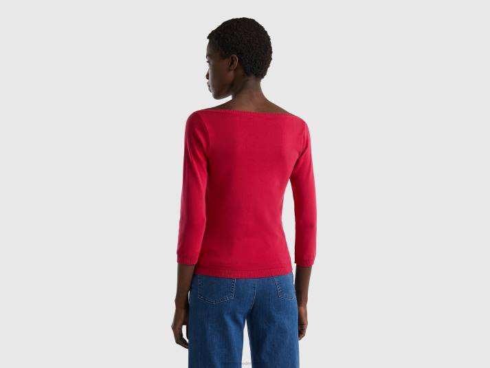 vrouwen Benetton Trui van 100% katoen met boothals fuchsia 4R62141