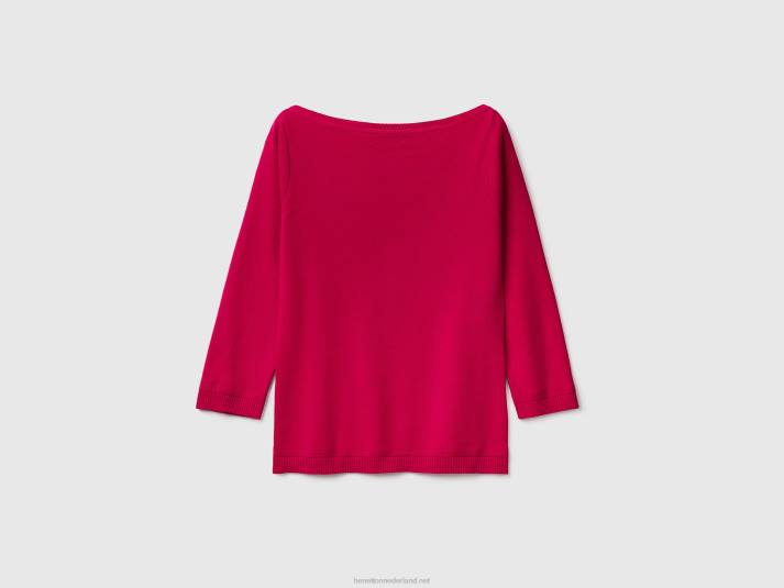 vrouwen Benetton Trui van 100% katoen met boothals fuchsia 4R62141