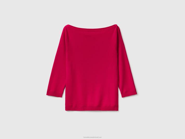 vrouwen Benetton Trui van 100% katoen met boothals fuchsia 4R62141