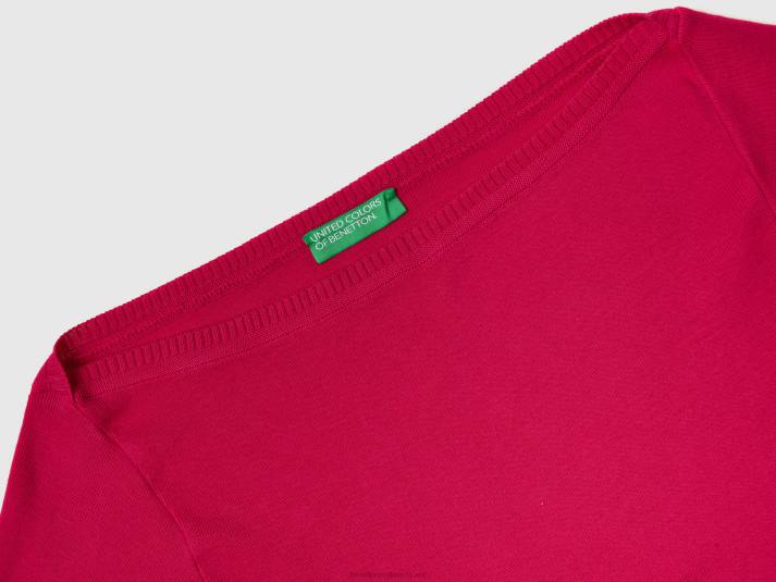 vrouwen Benetton Trui van 100% katoen met boothals fuchsia 4R62141