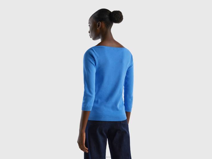 vrouwen Benetton Trui van 100% katoen met boothals lichtblauw 4R623603