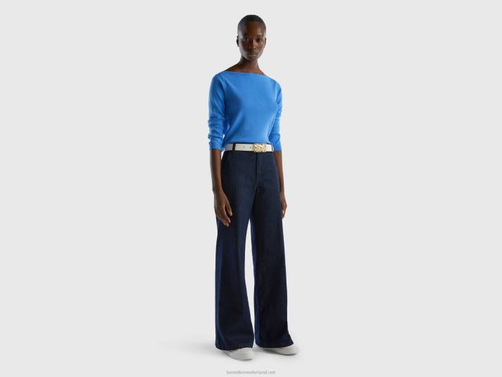 vrouwen Benetton Trui van 100% katoen met boothals lichtblauw 4R623603