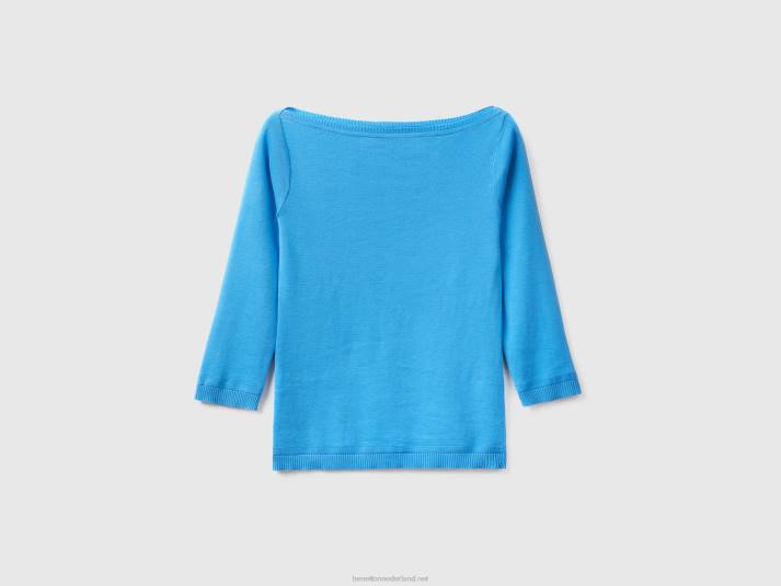 vrouwen Benetton Trui van 100% katoen met boothals lichtblauw 4R623603
