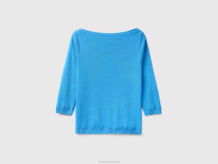 vrouwen Benetton Trui van 100% katoen met boothals lichtblauw 4R623603