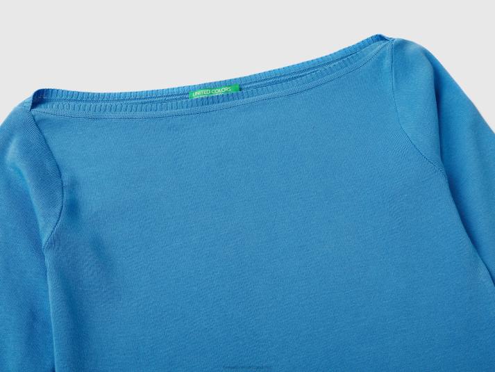 vrouwen Benetton Trui van 100% katoen met boothals lichtblauw 4R623603