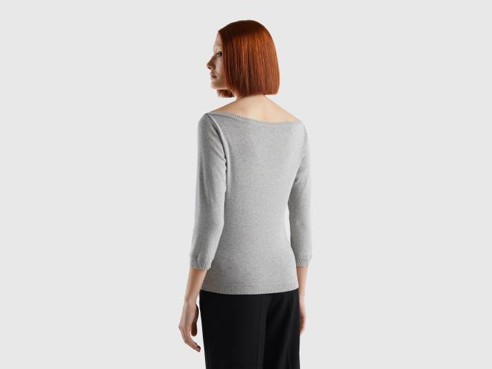 vrouwen Benetton Trui van 100% katoen met boothals lichtgrijs 4R62199