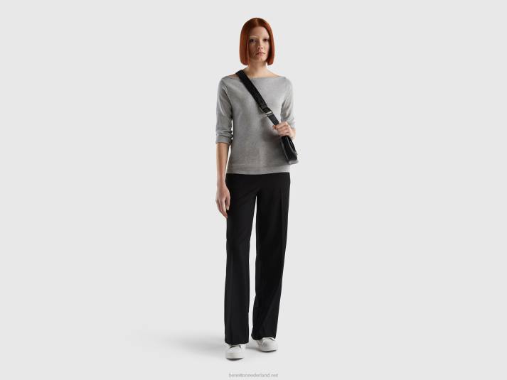 vrouwen Benetton Trui van 100% katoen met boothals lichtgrijs 4R62199