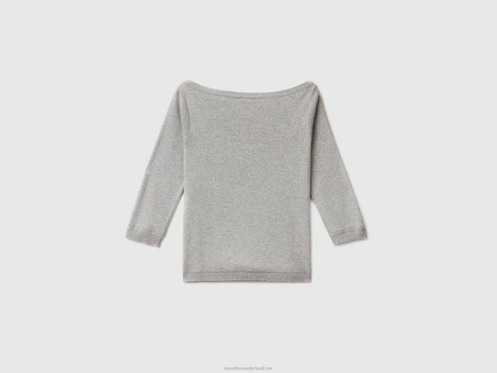 vrouwen Benetton Trui van 100% katoen met boothals lichtgrijs 4R62199