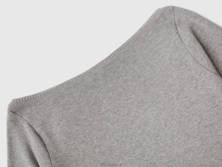 vrouwen Benetton Trui van 100% katoen met boothals lichtgrijs 4R62199