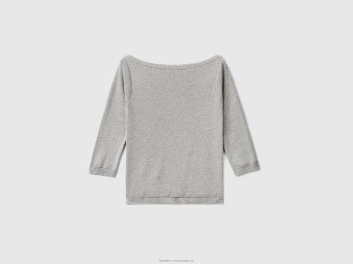 vrouwen Benetton Trui van 100% katoen met boothals lichtgrijs 4R623674