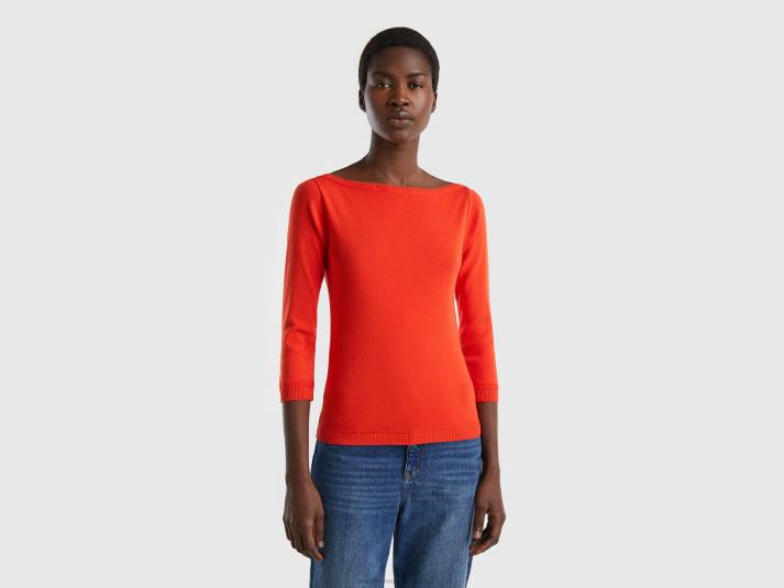 vrouwen Benetton Trui van 100% katoen met boothals rood 4R62130