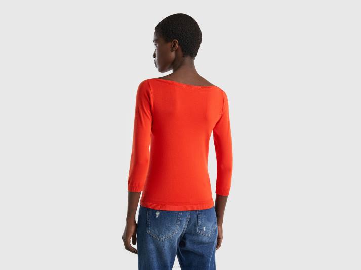 vrouwen Benetton Trui van 100% katoen met boothals rood 4R62130