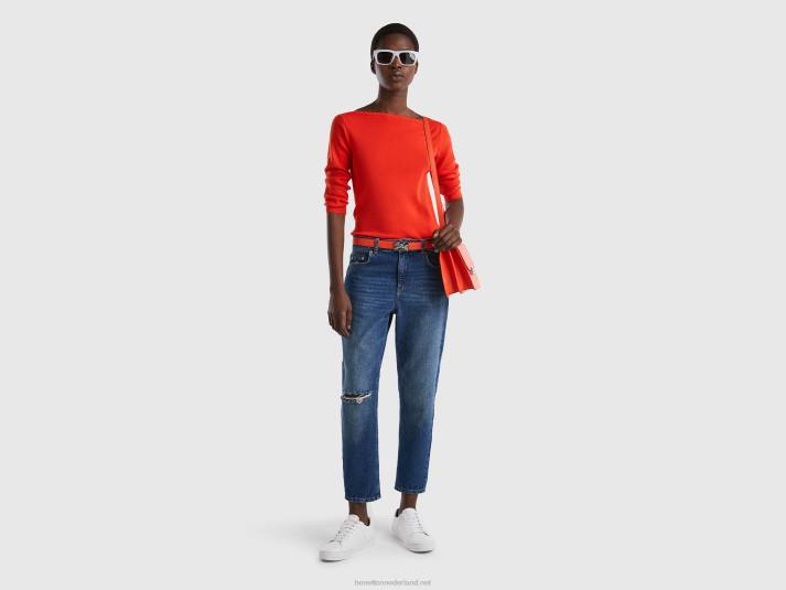 vrouwen Benetton Trui van 100% katoen met boothals rood 4R62130