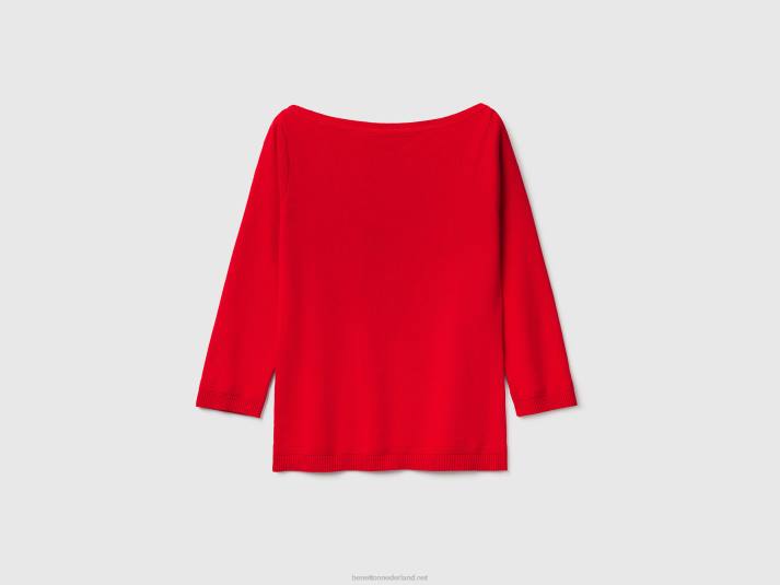 vrouwen Benetton Trui van 100% katoen met boothals rood 4R62130