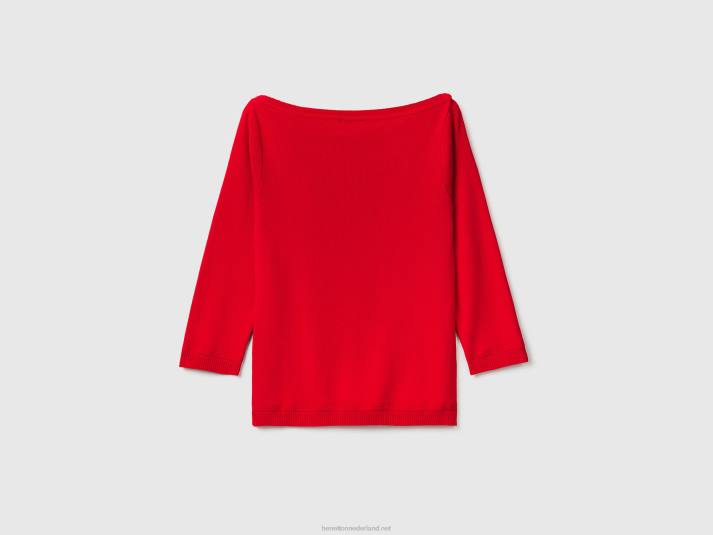 vrouwen Benetton Trui van 100% katoen met boothals rood 4R62130