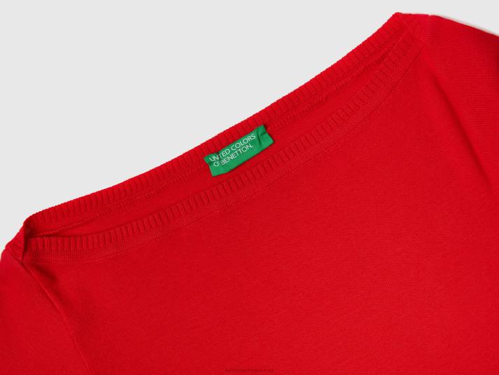 vrouwen Benetton Trui van 100% katoen met boothals rood 4R62130