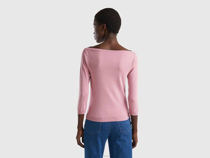 vrouwen Benetton Trui van 100% katoen met boothals roze 4R62164