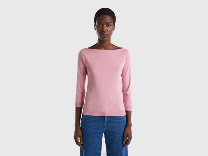 vrouwen Benetton Trui van 100% katoen met boothals roze 4R623690