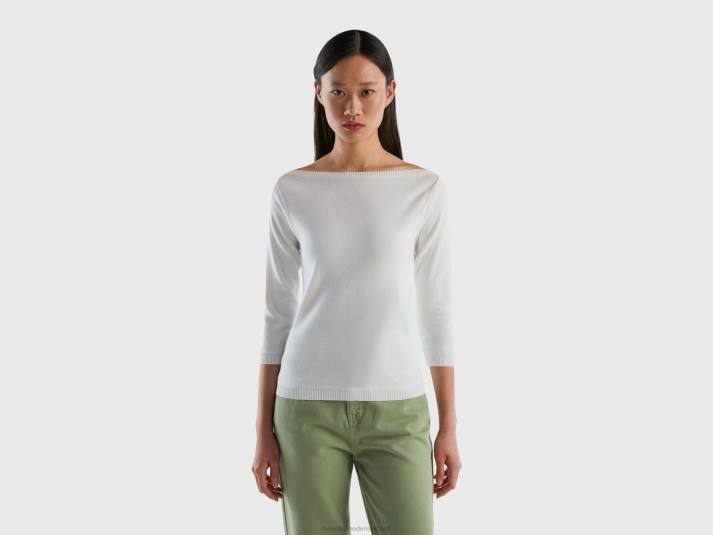 vrouwen Benetton Trui van 100% katoen met boothals wit 4R62207