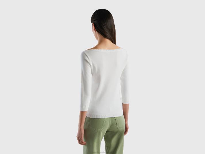 vrouwen Benetton Trui van 100% katoen met boothals wit 4R62207