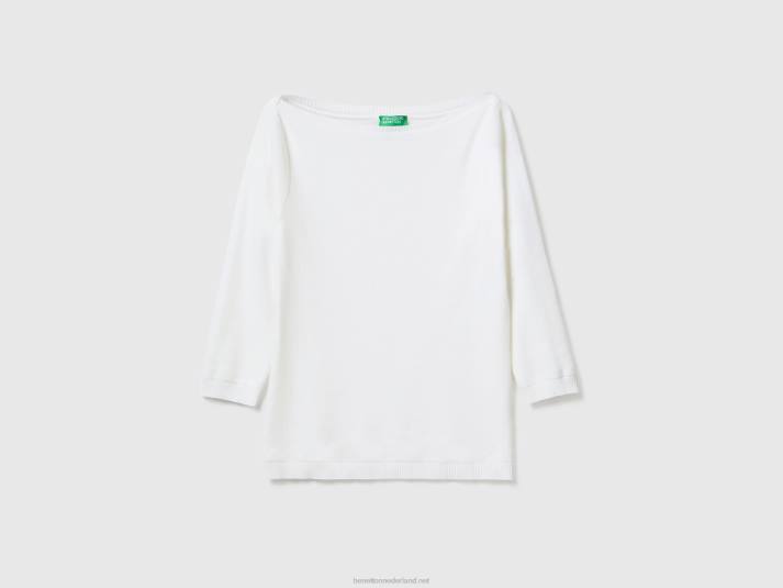 vrouwen Benetton Trui van 100% katoen met boothals wit 4R62207
