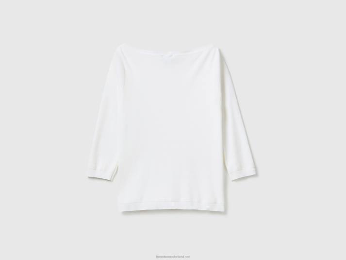 vrouwen Benetton Trui van 100% katoen met boothals wit 4R62207