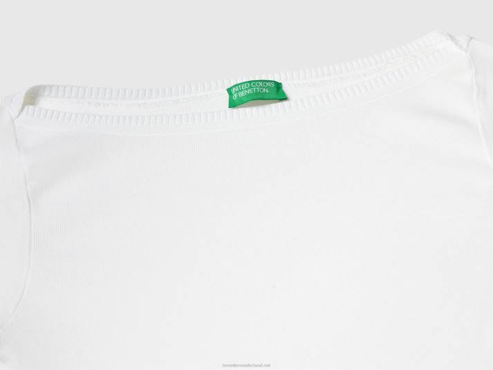 vrouwen Benetton Trui van 100% katoen met boothals wit 4R62207