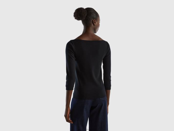 vrouwen Benetton Trui van 100% katoen met boothals zwart 4R62175
