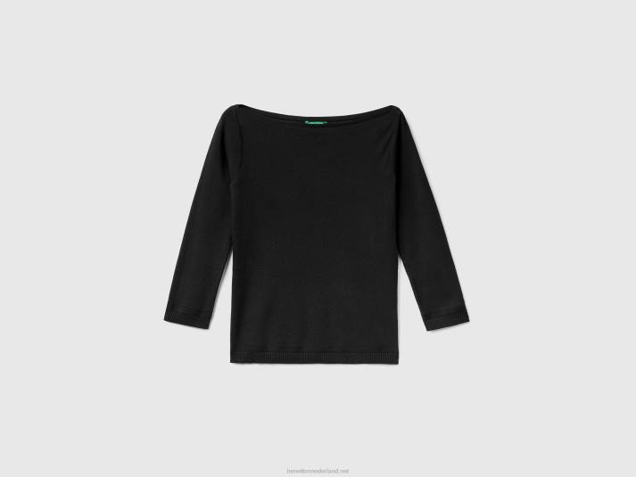 vrouwen Benetton Trui van 100% katoen met boothals zwart 4R62175