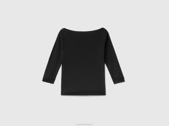 vrouwen Benetton Trui van 100% katoen met boothals zwart 4R62175
