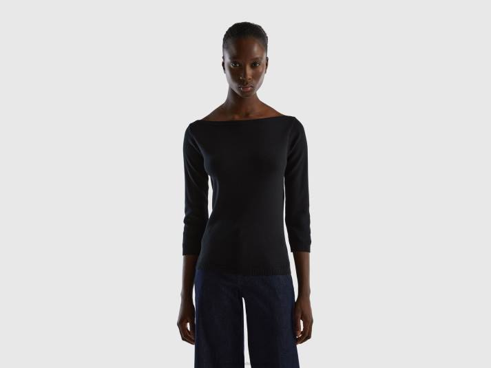 vrouwen Benetton Trui van 100% katoen met boothals zwart 4R623648