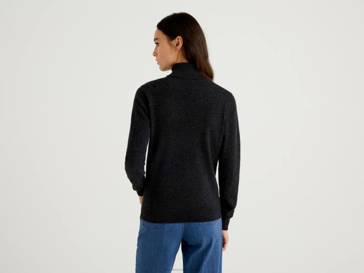 vrouwen Benetton antracietgrijze coltrui van zuivere merinowol donkergrijs 4R623706