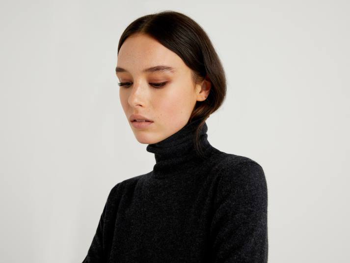 vrouwen Benetton antracietgrijze coltrui van zuivere merinowol donkergrijs 4R623706