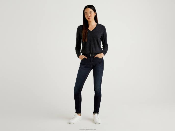 vrouwen Benetton antracietgrijze trui met v-hals van zuivere merinowol donkergrijs 4R623640