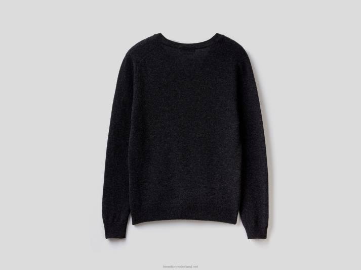 vrouwen Benetton antracietgrijze trui met v-hals van zuivere merinowol donkergrijs 4R623640