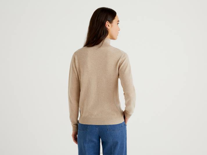 vrouwen Benetton beige coltrui van zuivere merinowol beige 4R623651