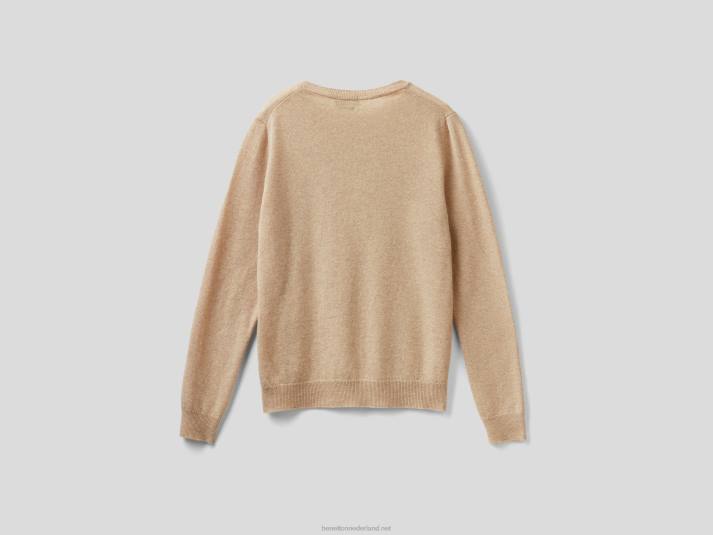 vrouwen Benetton beige trui met ronde hals van zuivere merinowol beige 4R62194