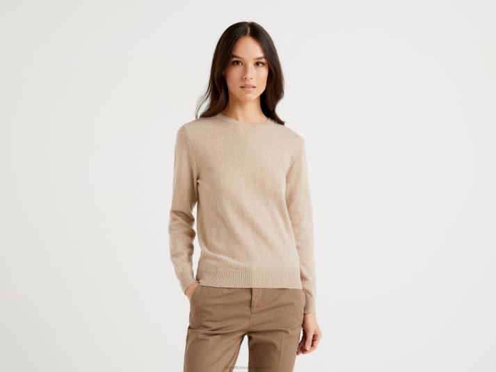 vrouwen Benetton beige trui met ronde hals van zuivere merinowol beige 4R623669