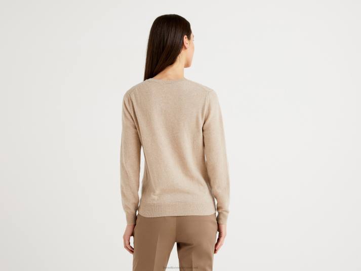 vrouwen Benetton beige trui met ronde hals van zuivere merinowol beige 4R623669