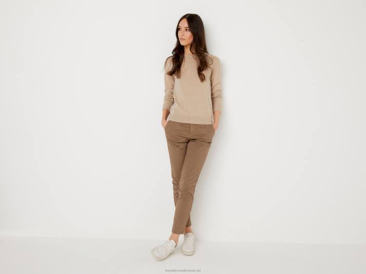 vrouwen Benetton beige trui met ronde hals van zuivere merinowol beige 4R623669