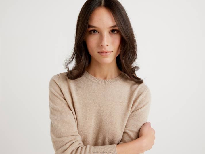 vrouwen Benetton beige trui met ronde hals van zuivere merinowol beige 4R623669