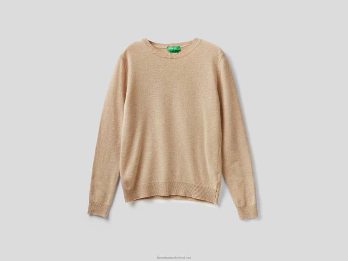 vrouwen Benetton beige trui met ronde hals van zuivere merinowol beige 4R623669