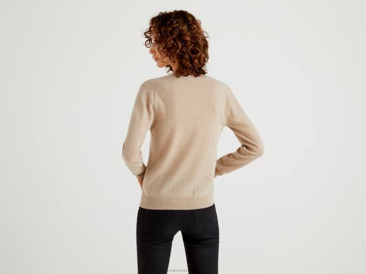 vrouwen Benetton beige trui met v-hals van zuivere merinowol beige 4R62180