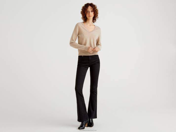 vrouwen Benetton beige trui met v-hals van zuivere merinowol beige 4R623621