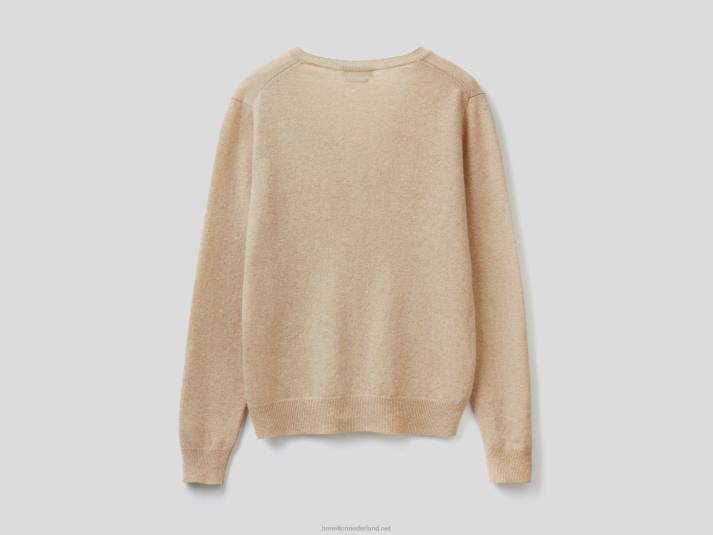 vrouwen Benetton beige trui met v-hals van zuivere merinowol beige 4R623621