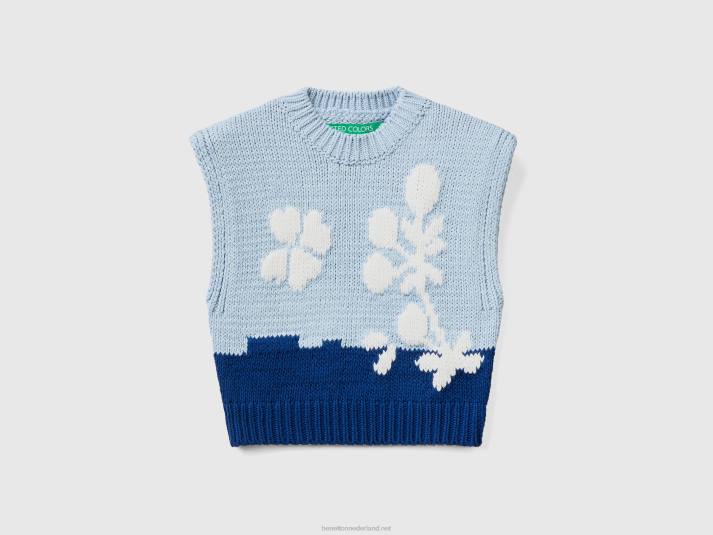 vrouwen Benetton blauw vest met bloemeninleg blauw 4R62112